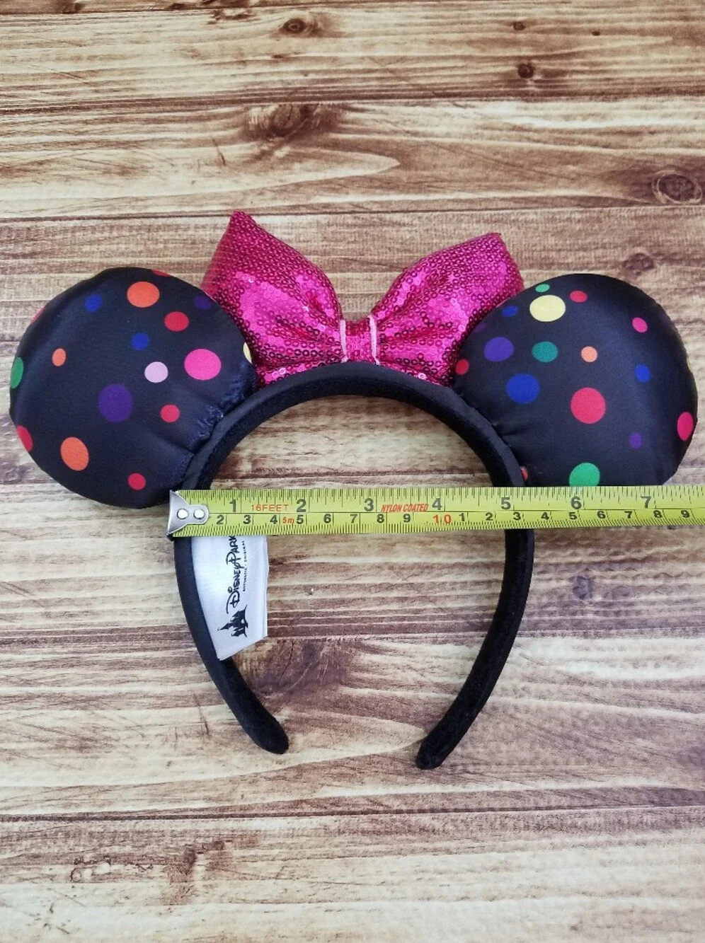 Disney Parks Black Minnie Mouse Ears Headband Pink Rock The Dots Polka Confetti